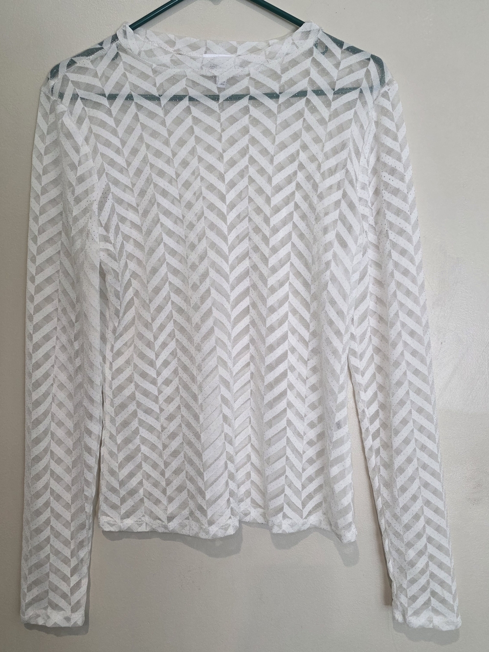 Sheer Chevron Long-Sleeve Top - White Sheer Fun Layering Light Weight Large